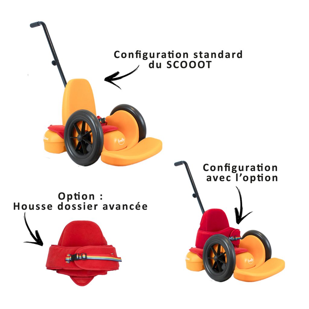 Le déambulateur Scooot existe en deux configurations : standard ou avec en option la housse dossier avec ceinture ventrale